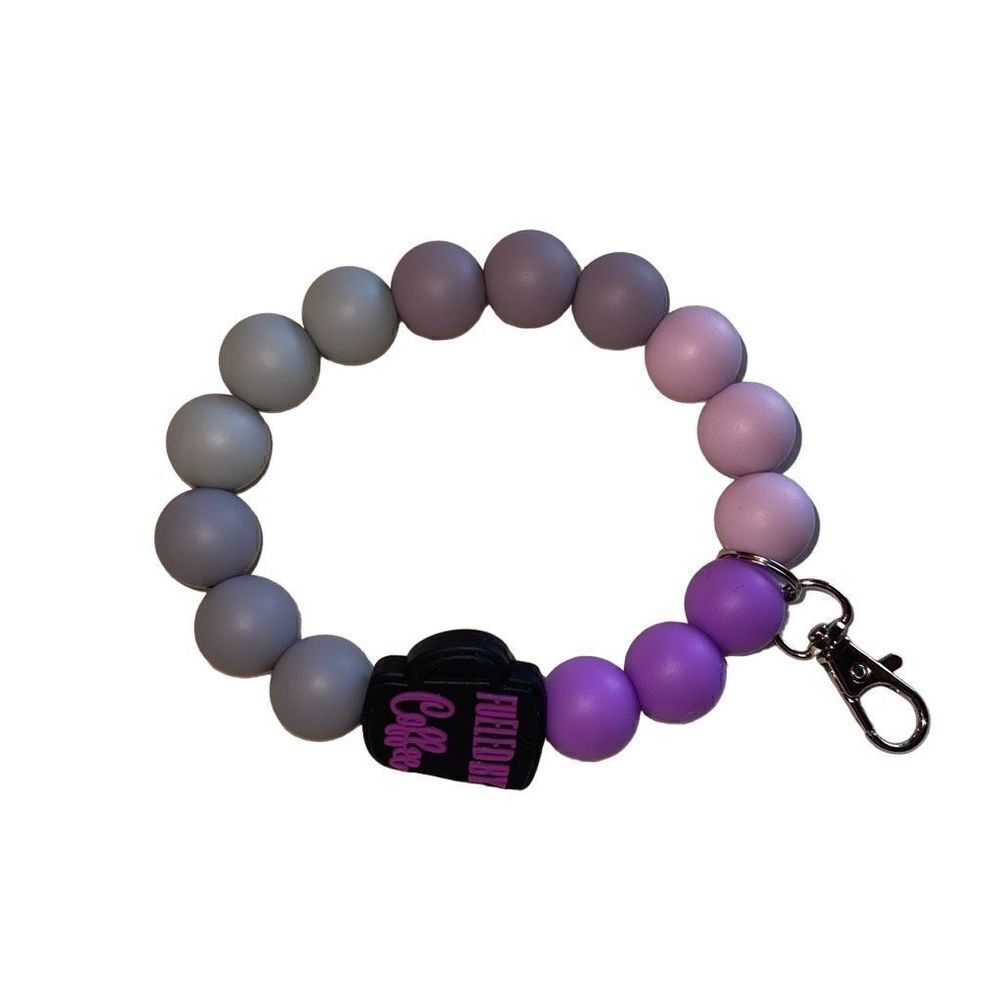 Keychain bracelet wristlet silicone beaded Fueled By Coffee NEW handmade clasp